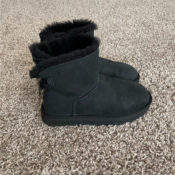 UGG Mini Bailey Bow II Ruffled Black Boots - Women Womens UGG® Mini Bailey Bow II Boot - Black